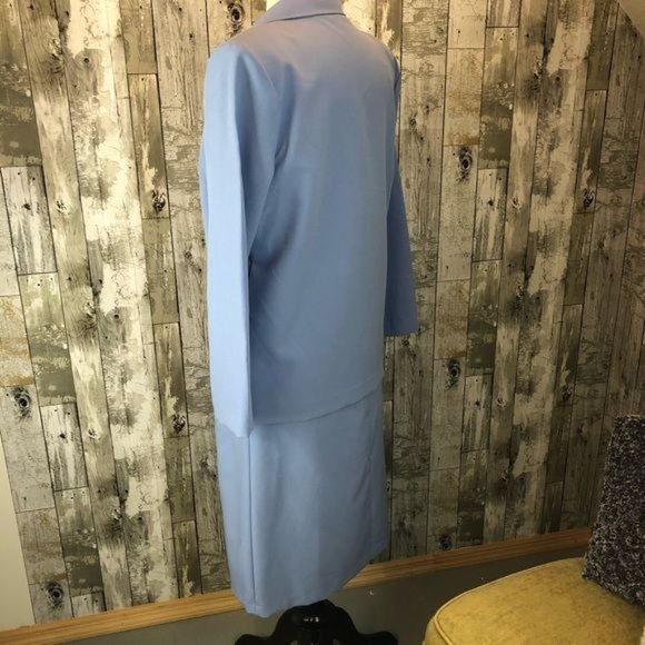 Women' vintage blazer jacket, skirt and geometric shirt suit light blue Medium - Picture 4 of 10